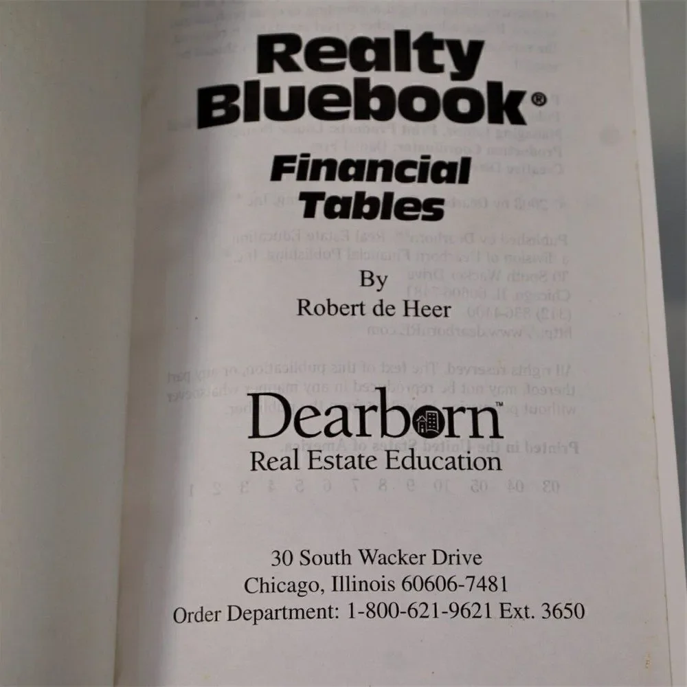 REALTY Bluebook Financial Tables By Robert  de Heer 2003 Vinyl Cover Dearborn